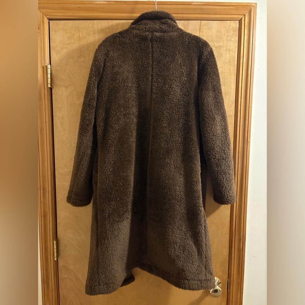 Angashion Women's Brown Fuzzy Fleece Lapel Open Front Long Coat Faux Fur - Picture 7 of 9